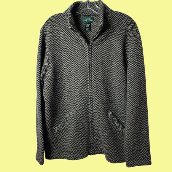 Lauren Ralph Lauren Womens Herringbone Blazer Jacket Lambswool Black/White Large - Picture 6 of 12